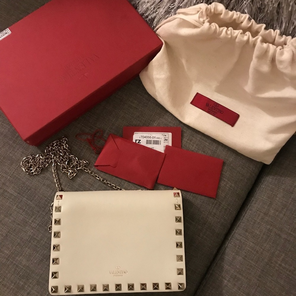 Valentino Rock Stud Calfskin Leather Chain Pouch
